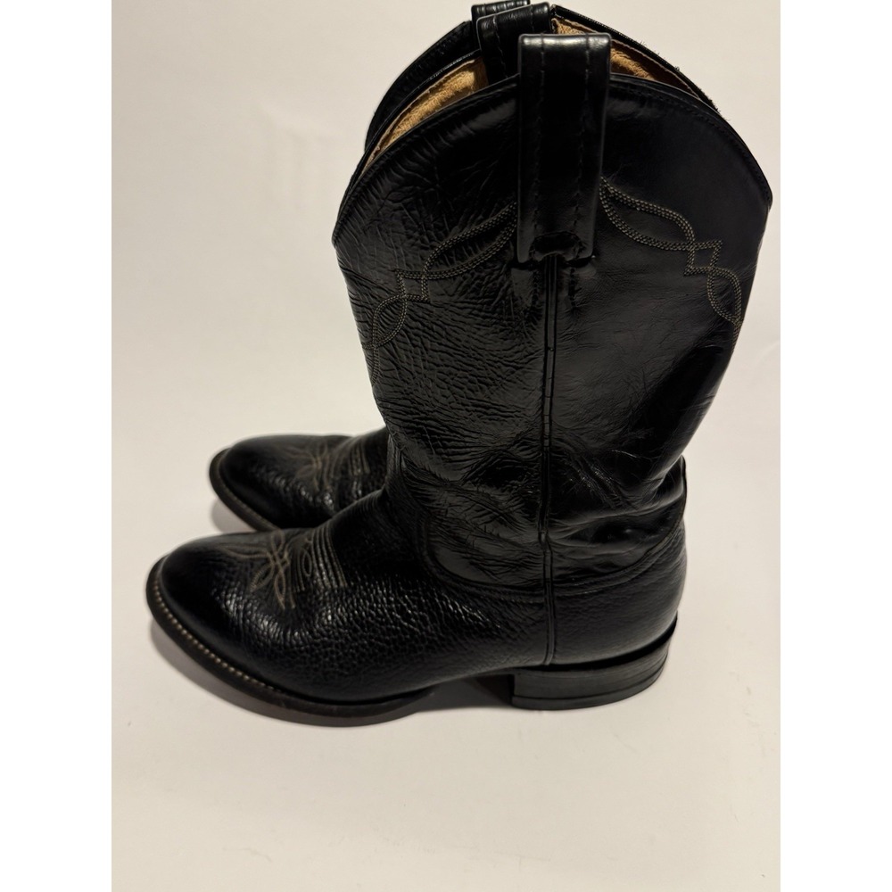 Tony Lama Black Bull hide Boots Size 8 D Mens Western Leather